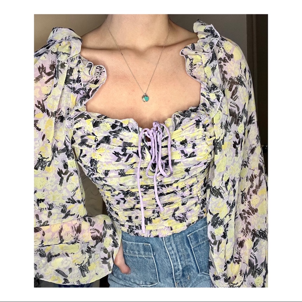 💐 NWT Free People Mabel Printed Blouse in Lilac Combo 💐
